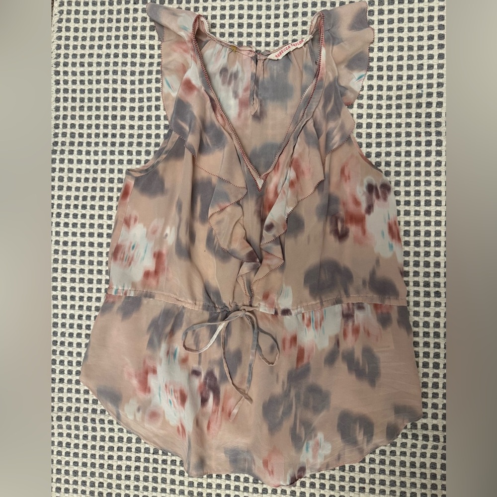 Rebecca Taylor watercolor floral silk ruffle blouse